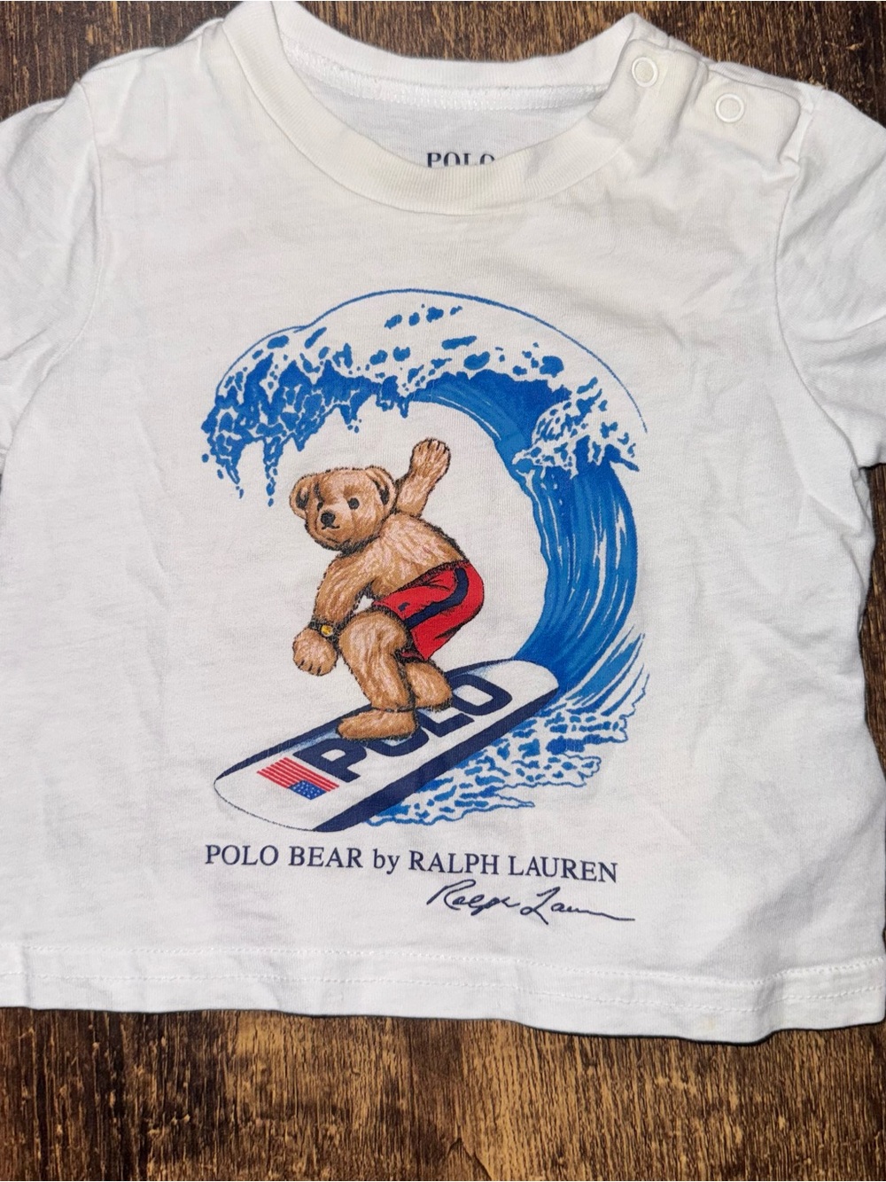 Ralph Lauren White Polo Bear Surf T-Shirt - Kids 3M